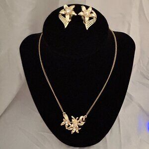 Gold Tone Rhinestone Necklace and Earring Set